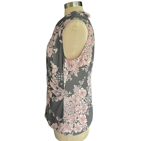 CAbi Rosewater Faux Wrap Sleevelss Blouse Floral MED Spring Summer Career Work - Picture 3 of 8
